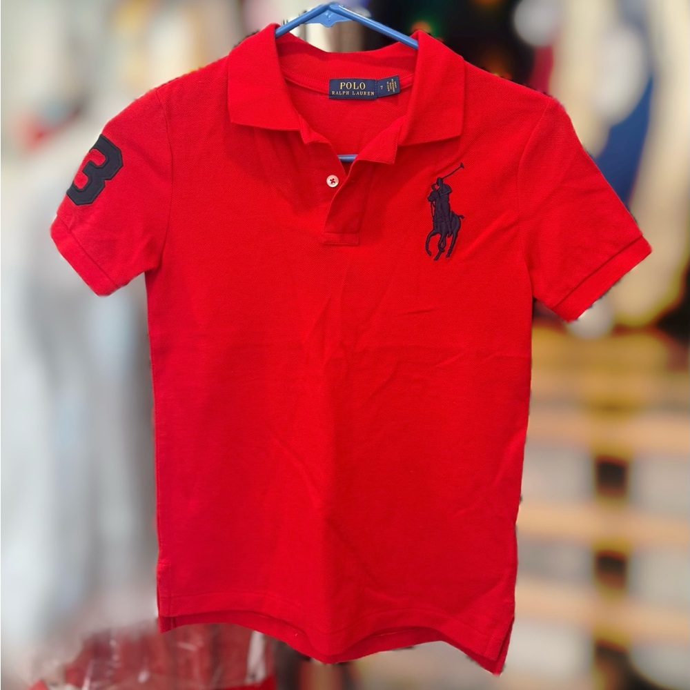 Ralph Lauren Kids Red Polo Shirt with Navy Logo